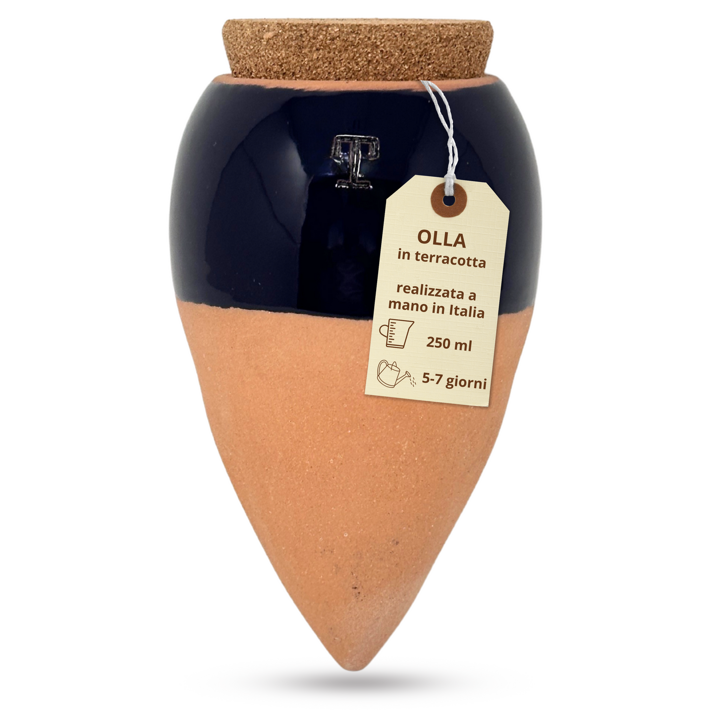 Olla in Terracotta Artigianale Smaltata Blu per irrigazione Piante 250 ml