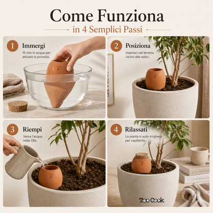 Olla in Terracotta Artigianale Smaltata Verde per irrigazione Piante 250 ml