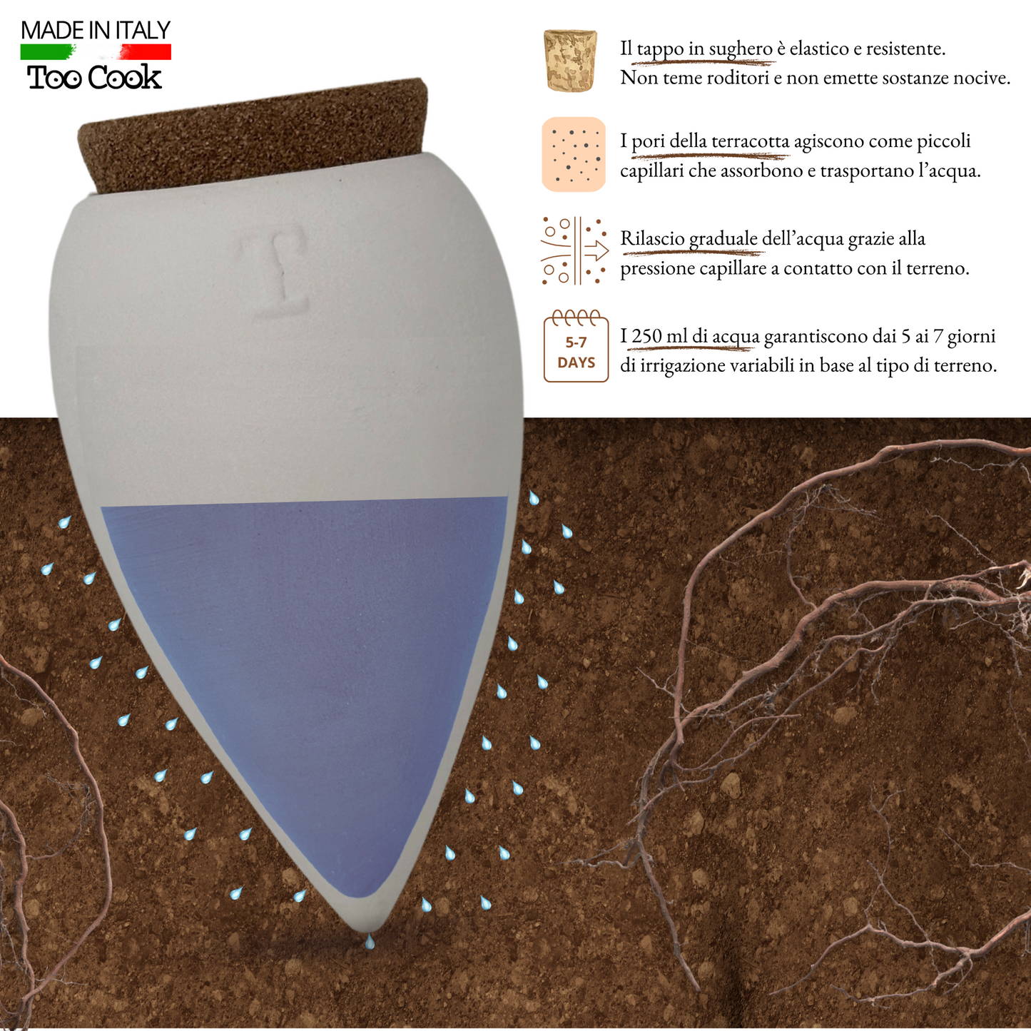 Toocook Artisan Terracotta Olla for Ecological and Natural Automatic Watering for Indoor and Outdoor Plants with autonomy of approximately 7 days - Handmade - 250 ml 