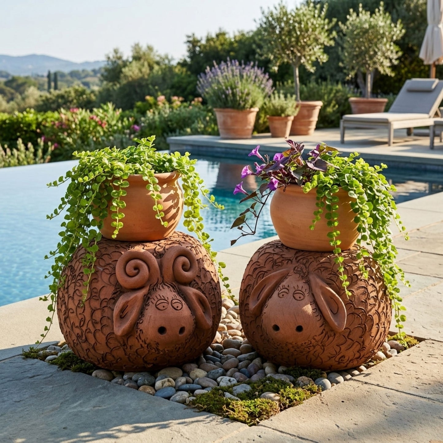 Toocook Pecora in Terracotta Base per Piante - Arredo e decoro giardino Ø25cm