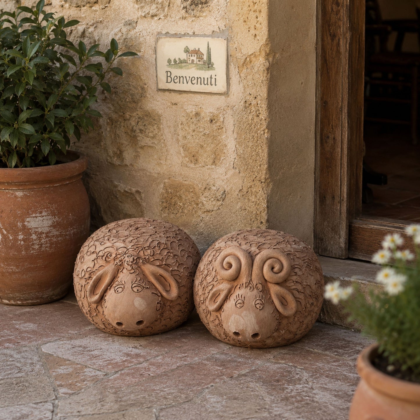 Toocook Pecora in Terracotta Base per Piante - Arredo e decoro giardino Ø25cm