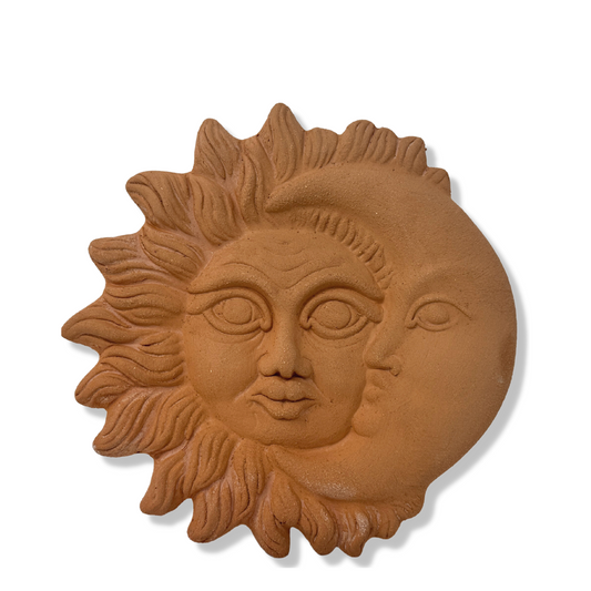 Sun and Moon in handcrafted ceramic wall for home furnishing and decoration Terracotta Gift Idea 