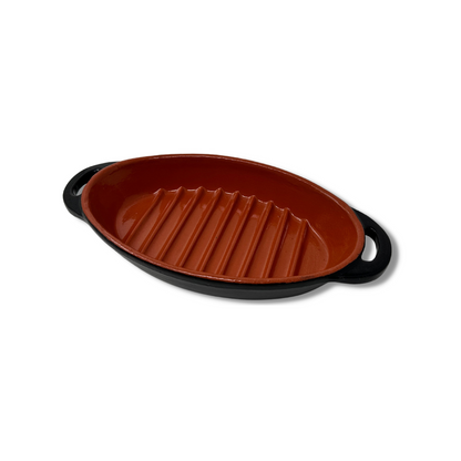 Toocook Grill Me oval terracotta plate for natural cooking without fat, unique taste without altering the properties of the food