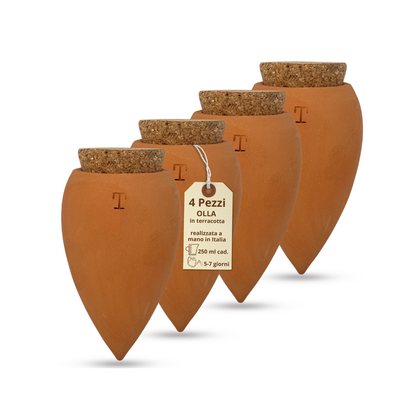 Olla in Terracotta Artigianale per irrigazione Piante 250 ml (Naturale 4 pz)
