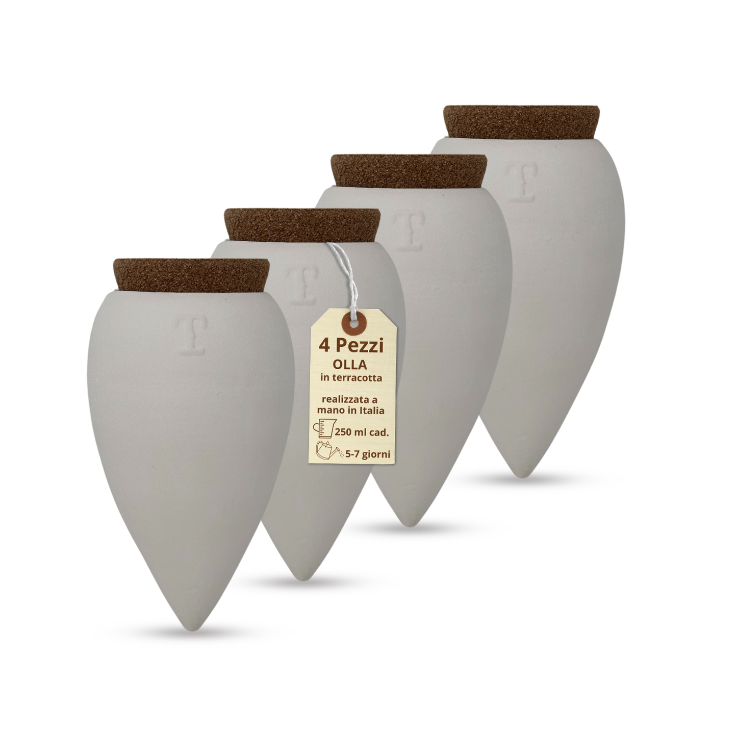 Olla in Terracotta Artigianale per irrigazione Piante 250 ml (Bianca 4 pz)
