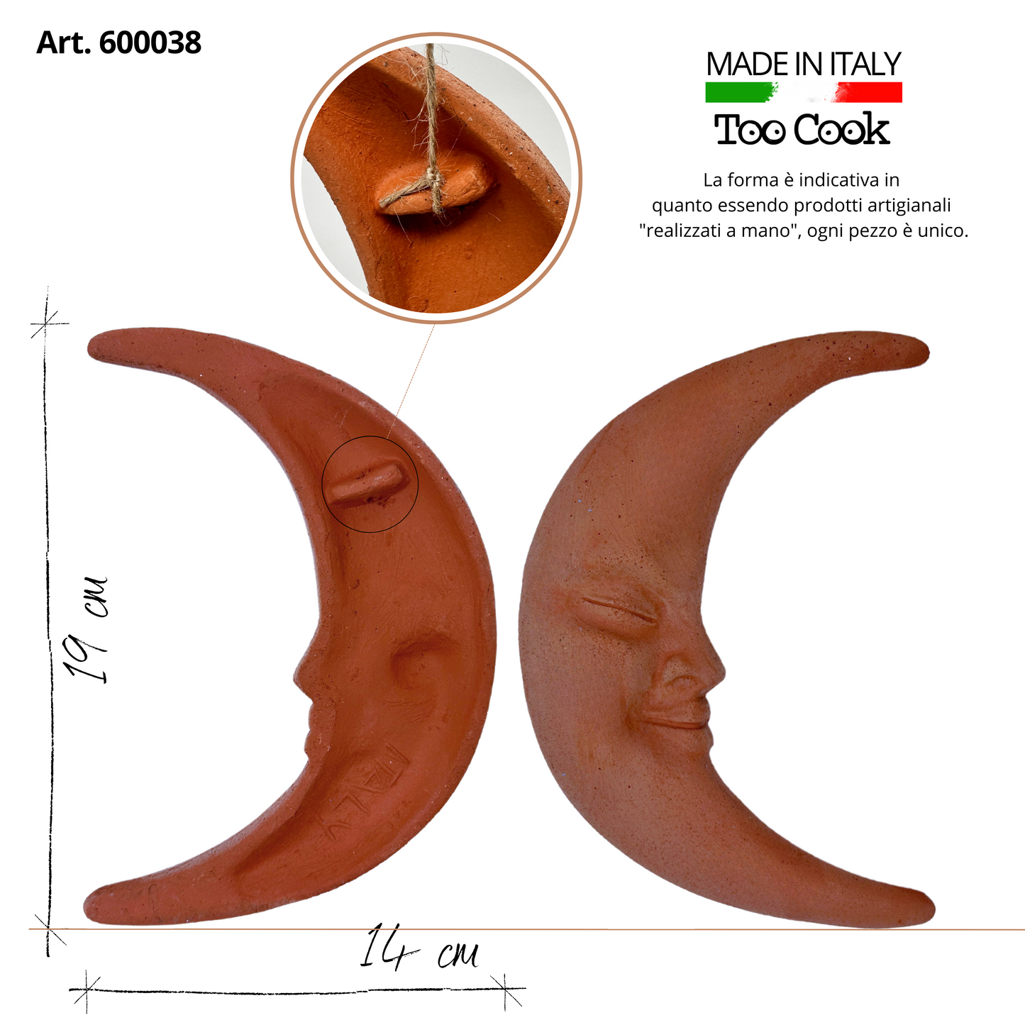 Toocook Luna da muro in terracotta artigianale per arredo e decorazione casa Resistente alle intemperie 19 cm