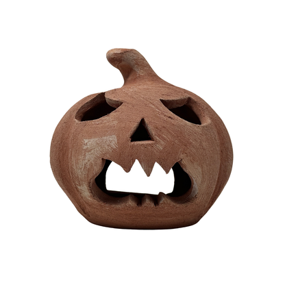 Zucca di Halloween decorativa in terracotta Made in Italy – Lanterna artigianale per interni ed esterni (Arrabbiata)
